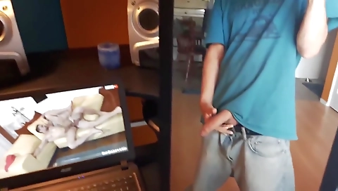 Married guy with huge tits & cum